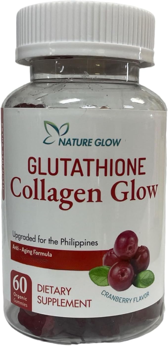 Nature Glow Glutathione Collagen Glow, 60 Organic Chewable Gummies (Cranberry (1 Bottle))