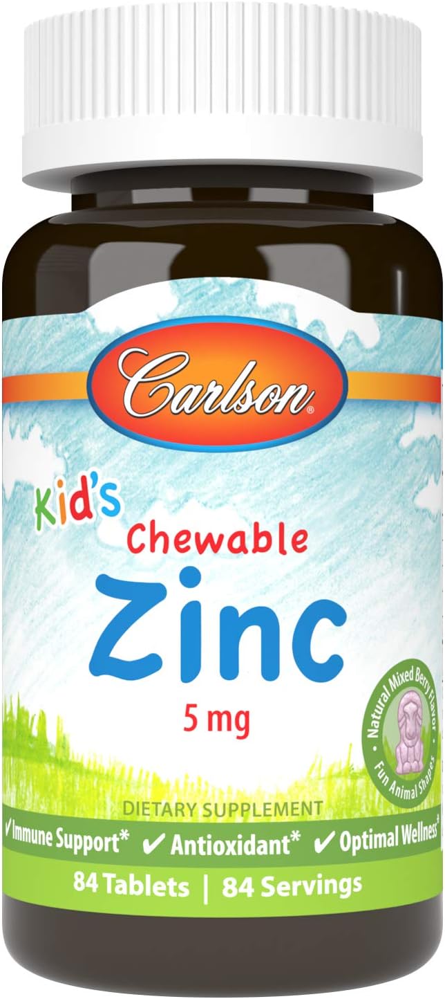 Carlson - Kid's Chewable Zinc, 5 mg, Health Support, Natural Mixed Berry Flavor, 84 Tablets