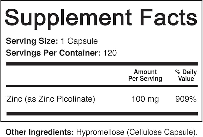 NutriFlair Zinc Picolinate 100mg, 120 Capsules - Vegan, Non-GMO, Made in USA, Third-Party Lab Tested