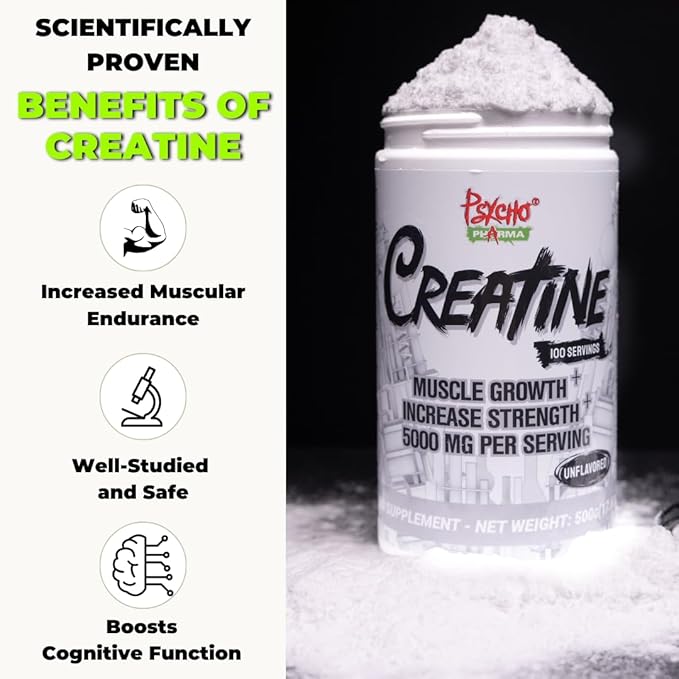 Psycho Pharma Creatine - 5g of Premium Creatine Monohydrate per Serving, 100 Servings