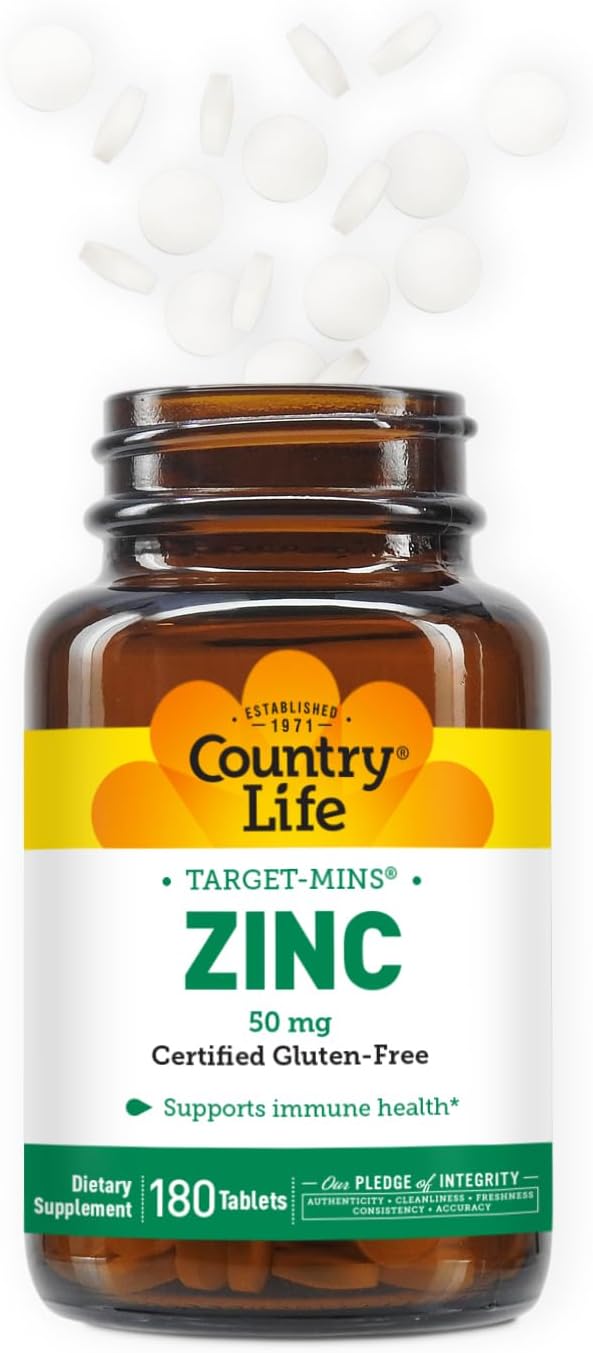Country Life Target-Mins Zinc 50 mg 180 Tablets - Zinc Supplements for Immune Health - Zinc 50mg - Zinc Support