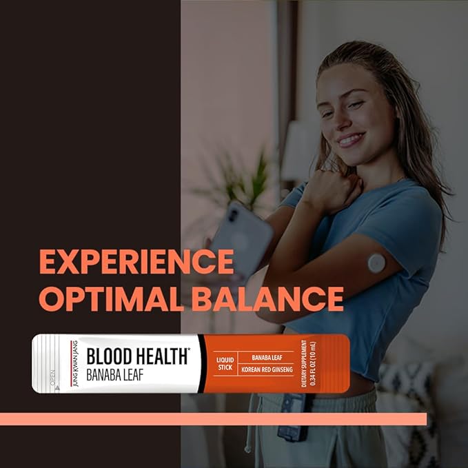 JungKwanJang Blood Health Banaba Leaf Extract (100mg), Carob Pods, Korean Red Ginseng Everytime Extract Sticks for Circulation, Post Meal, Energy, 10 Count