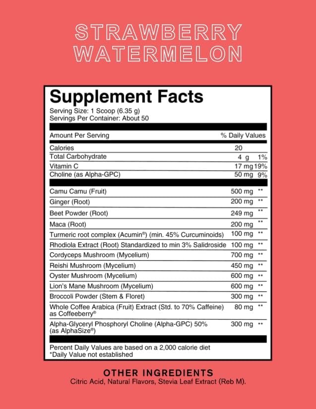 Roots Focus Nootropic Brain Supplement - Strawberry Watermelon & Spicy Pineapple- Lion's Mane, Cordyceps, & Reishi Functional Mushrooms + Extended-Release Caffeine, 100 Servings