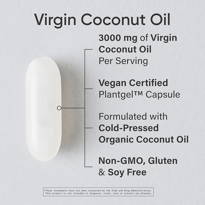 Extra Virgin Organic Coconut Oil Capsules | The Only Vegan Certified, Non-GMO Project Verified Coconut Capsule Available (120 Plant Gels)