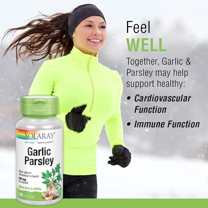 SOLARAY Garlic Bulb & Parsley Leaf 530mg | Healthy Cardiovascular and Immune System Function Support | Non-GMO, Vegan & Lab Verified | 100 VegCaps