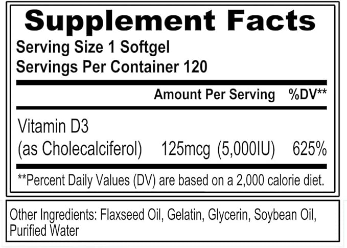 Evlution Nutrition Vitamin D3, 5000 IU High Potency, Bone and Joint Support Immune System Health, Non-GMO and Gluten-Free, Value Size (120 Servings)