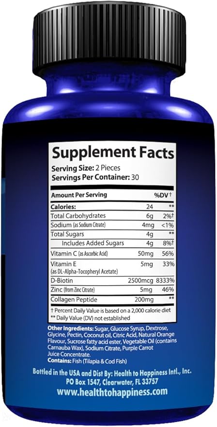 Collagen Gummies - Orange Flavor | Hair Growth, Skin Care, Strong Nails, Joint & Flexibility Support | 60 Count
