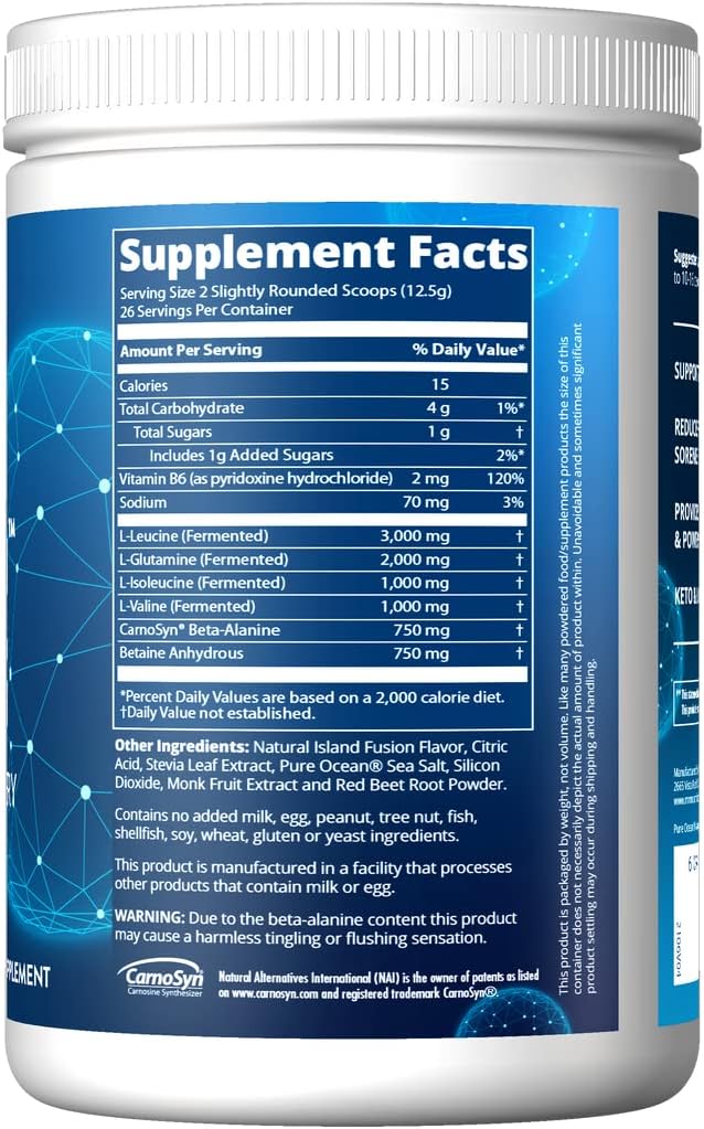 MRM Nutrition Reload BCAA+G Post-Workout Recovery| Island Fusion Flavored| 9.6g Amino Acids| with CarnoSyn®| Muscle Recovery| Keto Friendly| 26 Servings