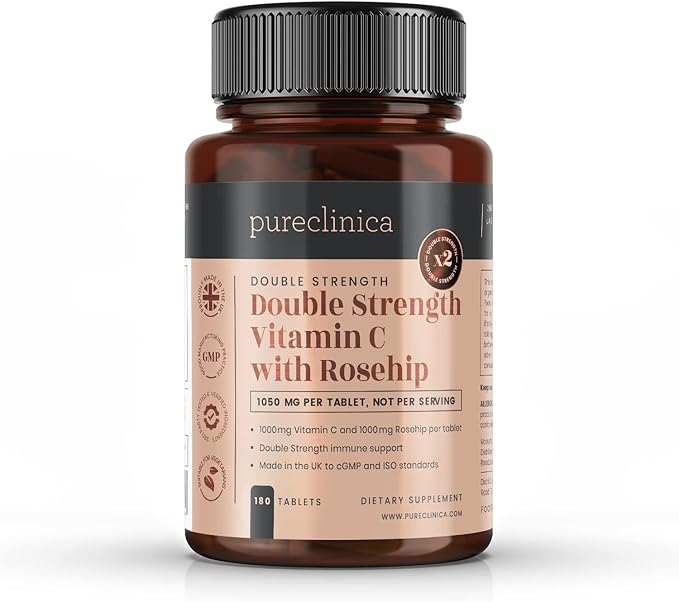 pureclinica Vitamin C with Rosehip – 2000mg (1000mg VIT C & 1000mg Rosehip Extract) x 180 Tablets - 6 Months Supply!