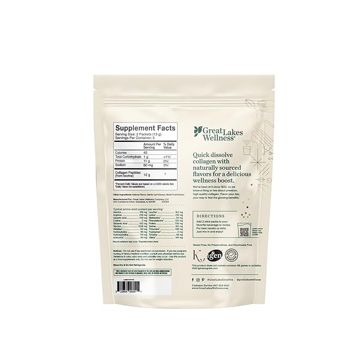 Great Lakes Wellness Collagen Peptides Powder for Skin, Hair, Nails, Joints & Digestion - Variety Flavors - Quick Dissolve Hydrolyzed, Non-GMO, Kosher - 6 Sticks - Packaging May Vary