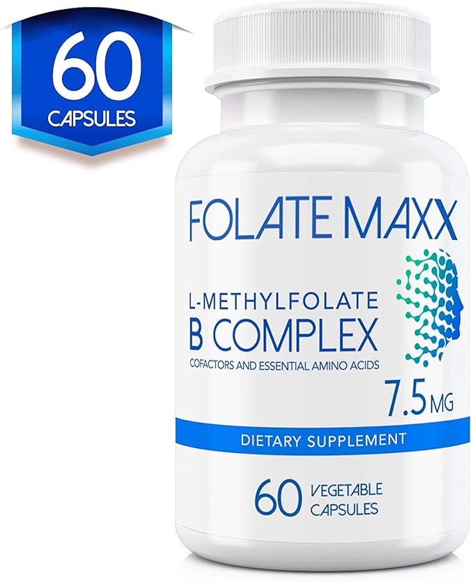 FolateMaxx L-Methylfolate + B12 Methylcobalamin & B6 Blend (7.5mg) - 60 Capsules - Active B-Complex with Cofactors & Essential Amino Acids - Non GMO, Gluten Free, No Fillers