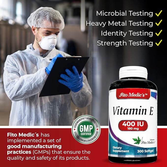 FITO MEDIC'S Lab - Vitamin e - 400 IU, 300 Softgels of - Pure- Vitamin e Oil - for Antioxidant Support- Vitamin e Capsules - Ultra high Absorption- vitamina e.