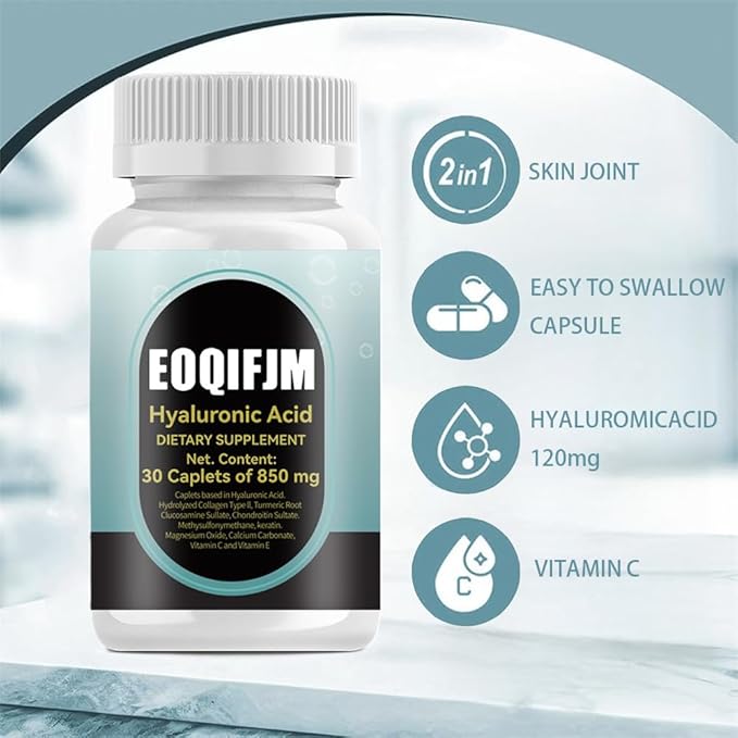 Double Strength Skin Hydration,Unavy Hyaluronic Acid,850mg High Bioavailable Dietary Hyaluronic Acid Capsules,850mg high bioavailability hyaluronic Acid. (2pc 60Caps)