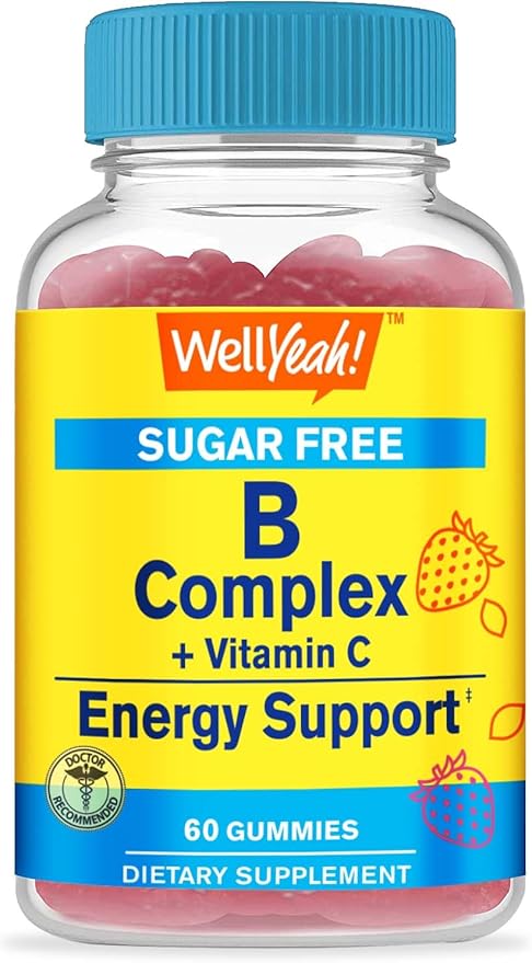 Vitamin B Complex Sugar Free Gummies | with Vitamin C, Folic Acid | Immune and Energy Support | Strawberry Flavor | 60 Count