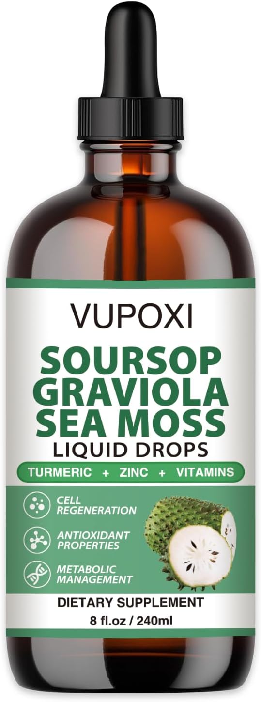 Soursop Multivitamin Liquid Drops Cell Support & Regeneration, Immune Boost,Dietary Fiber and Sleep, Organic Soursop Extract-Sugar Free, Non-GMO, 100% Vegan, Gluten-Free-8 Fl Oz/240 ML