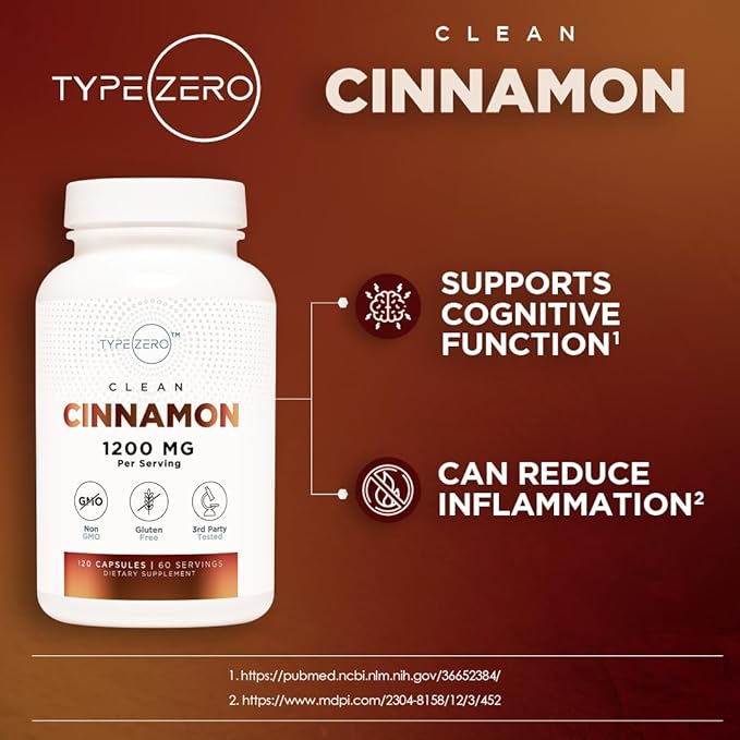 Type Zero Ceylon Cinnamon Capsules (1200mg | 120 Capsules) - Natural, Non-GMO, Gluten Free, Organic Cinnamon Supplement
