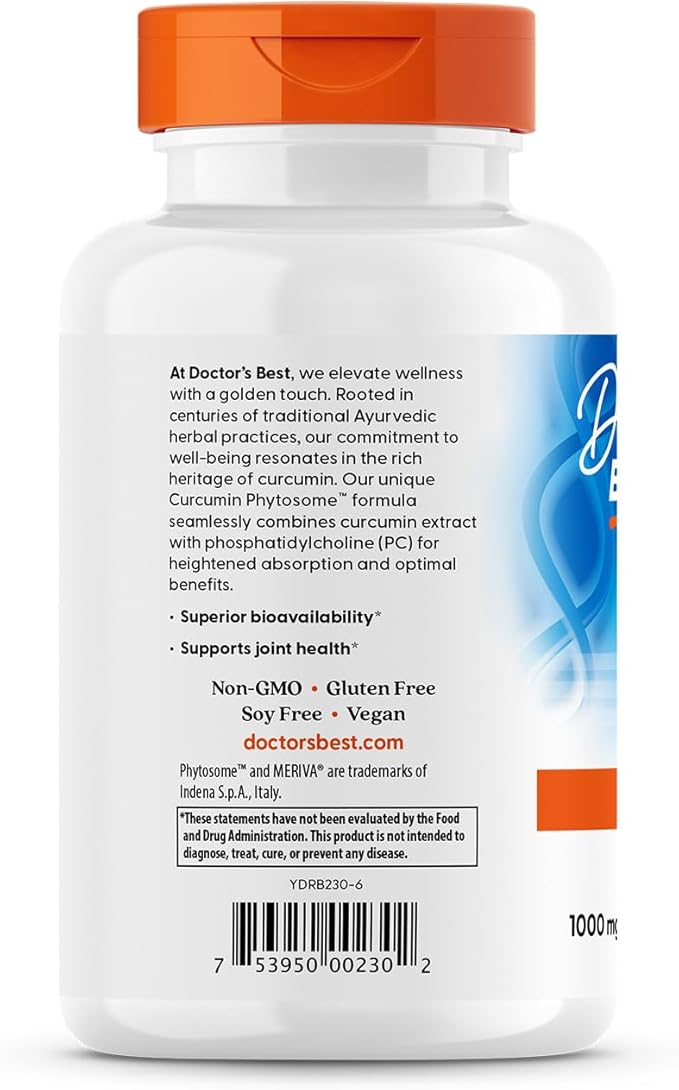 Doctors Best Curcumin Phytosome, Bioavailable Curcumin, Non-GMO, Gluten Free, Soy Free, Vegan 180 Veggie Caps