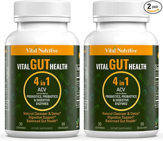 Vital Gut Health 4in1 Formula with Apple Cider Vinegar, Prebiotics & Probiotics, Digestive Enzymes for Strong Immunity Support and Complete Gut and Digestion Support