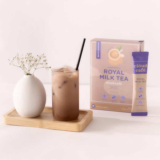 Collagen Infused Royal Milk Tea Instant Tea Powder - Probiotics for Digestive Health, Multivitamin Powder, & Marine Collagen Instant Tea (10 Sachets)