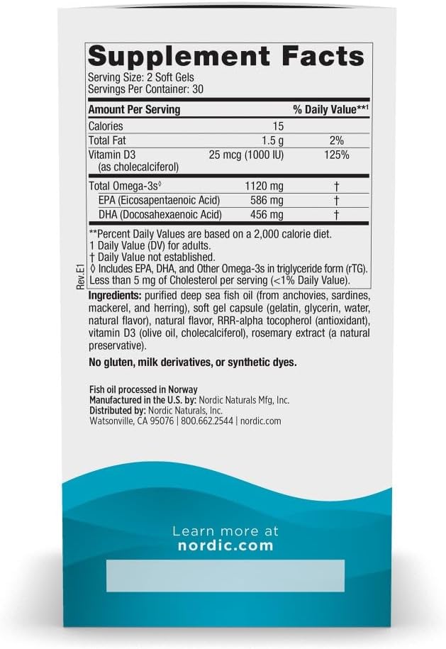 Nordic Naturals Ultimate Omega 2X Mini D3, Lemon Flavor - 60 Mini Soft Gels - 1120 mg Omega-3 + 1000 IU Vitamin D3 - EPA & DHA - Promotes Brain & Heart Health - 30 Servings