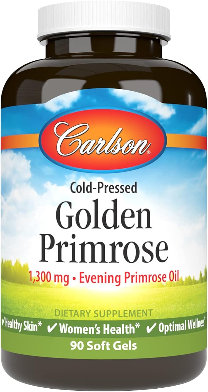 Carlson - Golden Primrose, 1300 mg Evening Primrose Oil, Cold-Pressed, Healthy Skin, Women's Health & Optimal Wellness, 90 Softgels