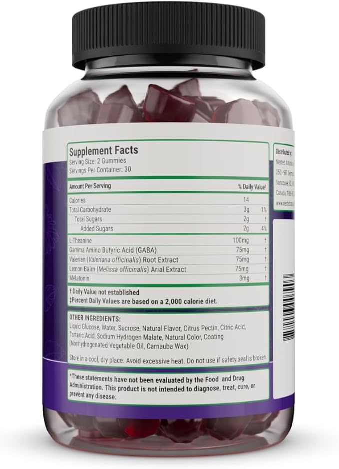 Nested Naturals Luna Sleep Gummies - Non-Habit Forming Melatonin Gummies 3mg with L-Theanine, Valerian Root, GABA, and Lemon Balm - Sleep Gummies for Adults - Mixed Berry, 60 Vegan Gummies