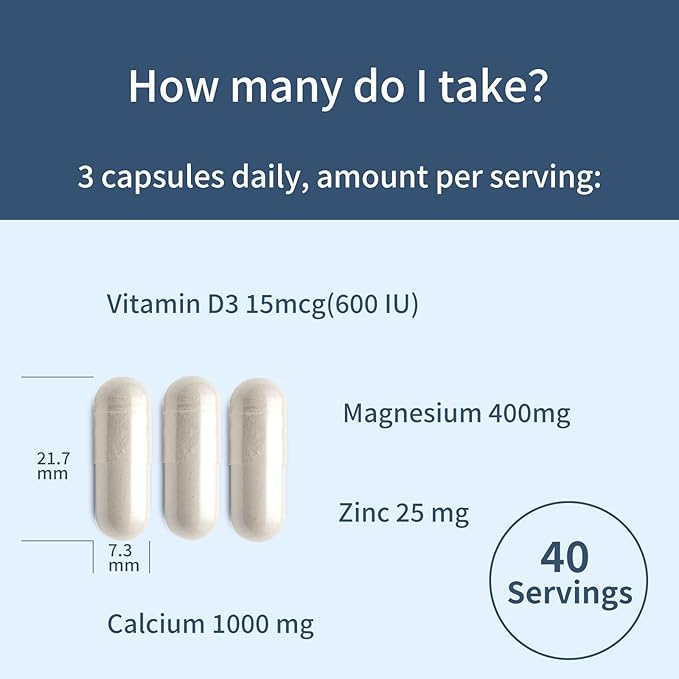 Calcium Magnesium Zinc VitaminD3 Capsules, Support Immune & Bone Health, 120 Count