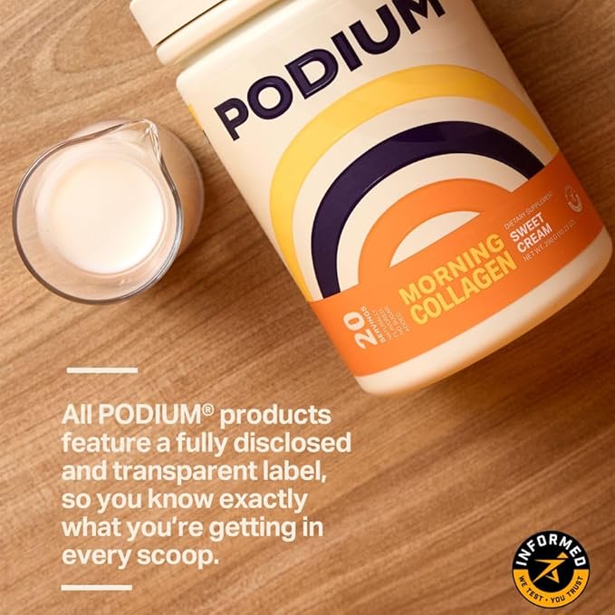 Podium Nutrition, Morning Collagen, Sweet Cream, 20 Servings, Collagen Protein, Gluten Free, Soy Free