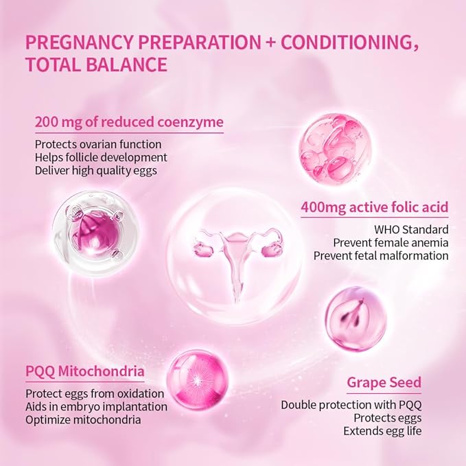 DRAUSTIN Coenzyme Q10 Preparation for Pregnancy Reduction 200mg Mitochondrial PQQ Folic Acid Imported from The United States, 60 Count