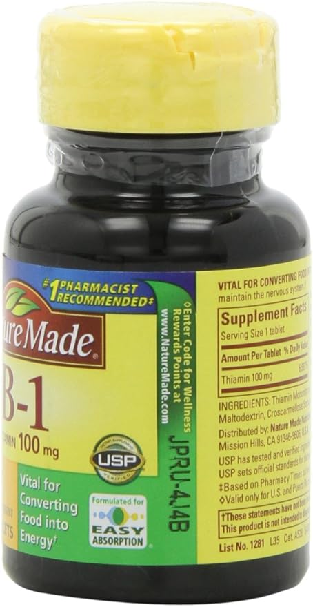 Nature Made Vitamin B1, 100 Count (Pack of 6)
