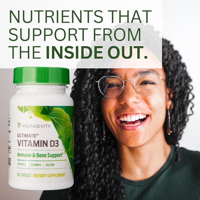 Youngevity Ultimate Vitamin D3 5000 IU with K2 – High-Potency Vitamin D3, Vitamin K2, and Calcium Supplement for Immune Support, Bone Density, and Heart Health – 60 Capsules