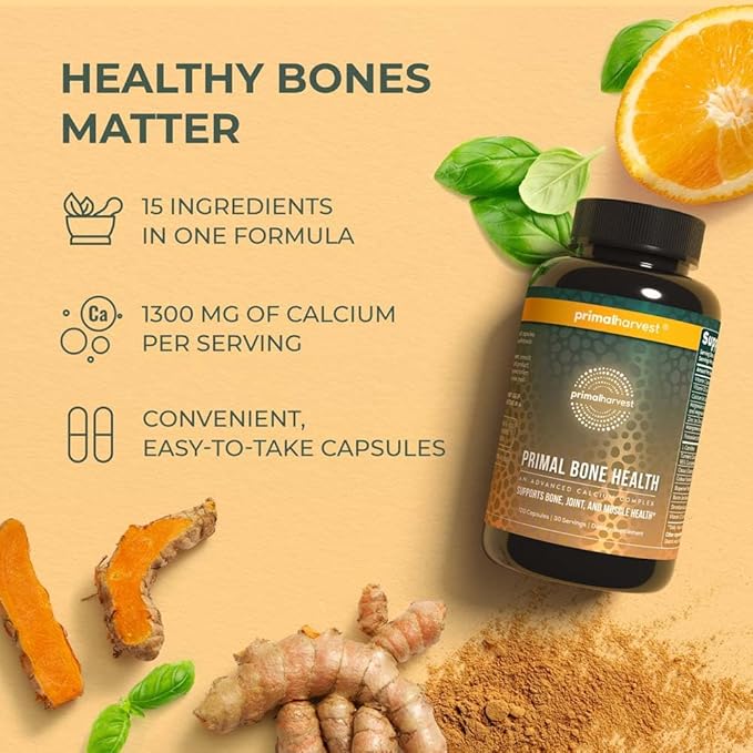 Primal Harvest Calcium Carbonate Bone Health Complex for Men and Women with Calcium, Magnesium, Zinc, Manganese, Potassium, and L-Carnitine