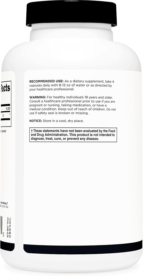 Primal Creatine Monohydrate (3,000 Mg, 180 Caps) - Micronized Creatine Supplement, 750mg Per Capsule, Great for Preworkout and Recovery - Gluten-Free, Non-GMO