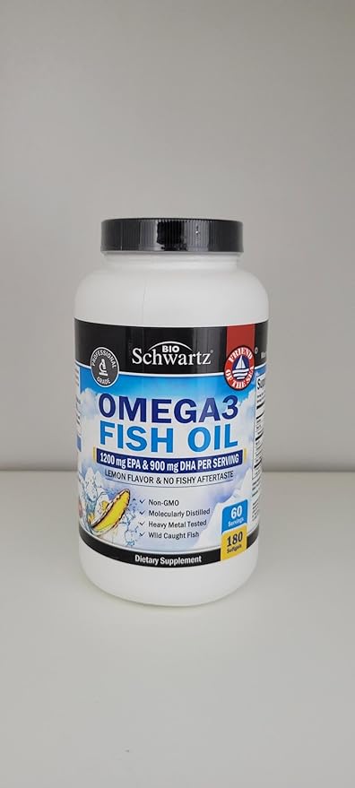 Triple Strength Omega 3 Fish Oil Supplement - 2250mg EPA DHA Omega 3 Fatty Acids from Fresh Wild Caught Fish, Burpless Lemon Flavor Formula Supports Eye Health and More, Gluten Free, 180 Softgels