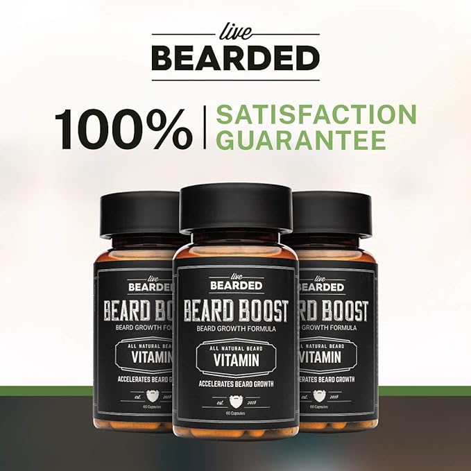 Live Bearded Beard Boost - Hair Growth Multivitamins with Biotin 10,000mcg, Vitamins C, E and Zinc - Thick, Strong, Full Grow Support - Made in The USA | 60-Day Supply