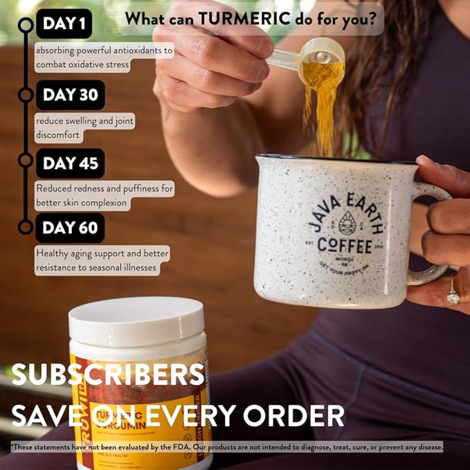 TruWild Vegan Turmeric Curcumin Drink Mix Powder with Organic Curcuminoids Black Pepper Ginger to Support Wellness and Joint Health, All Natural Made in USA, 20 Servings