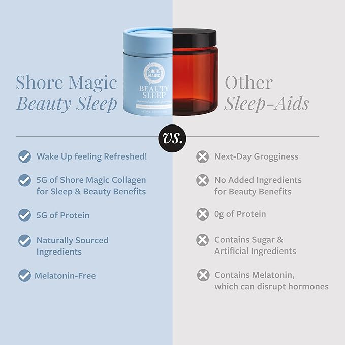 Beauty Sleep Marine Collagen Powder with Types I, II, III & IV Hydrolyzed Peptides, Magnesium, L-Theanine, Orange Vanilla Flavor, Egg, Nut, Dairy, Gluten & Sugar Free, Melatonin-Free