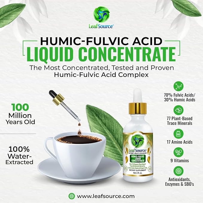Humic Fulvic Acid Liquid 2oz Trace Minerals with Electrolytes Collagen Vitamins Superior Humic to Fulvic Ratio More Energy Gut Health Joint Health Immune Support Hydration 180 serv