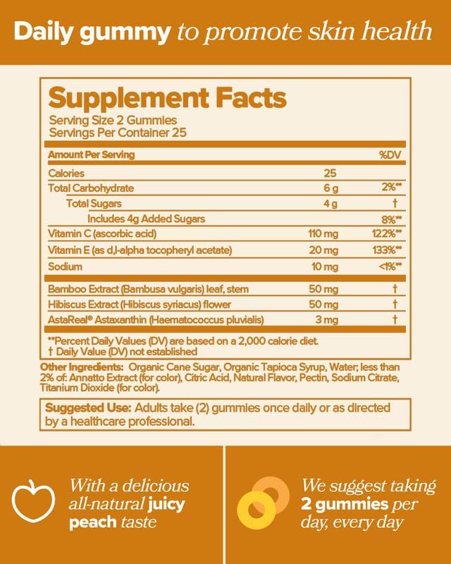 O Positiv RETRO Gummy Glowing Skin Vitamins for Collagen Production– Astaxanthin, Vitamin E, Bamboo Extract, Hibiscus & Vitamin C – Vegan Skin Gummies for Smooth Skin & Hydration, 50 Count (Pack of 1)