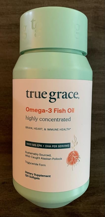 True Grace Omega-3 Fish Oil - 120 Softgels - 1400 mg EPA + DHA - Brain, Heart, Joint & Immune Health - Organic, Gluten Free, Soy Free