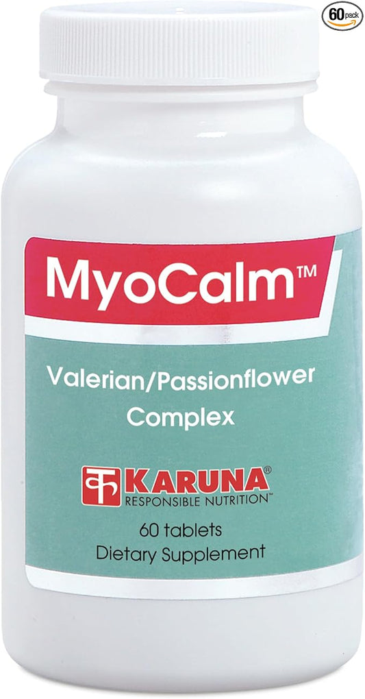 MyoCalm 60 Vegetarian Capsules | Valerian 175mg, Passion Flower 100mg, Black Cohosh 100mg, Calcium 75mg, Magnesium 75mg, b3(niacinamide), b6(Pyridoxine HCI)