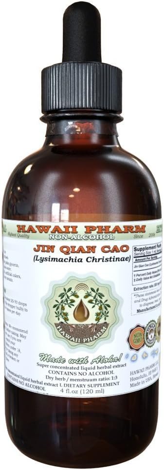 HawaiiPharm Jin Qian Cao Alcohol-Free Liquid Extract, Jin Qian Cao (Lysimachia Christinae) Dried Herb Glycerite Herbal Supplement 2 oz
