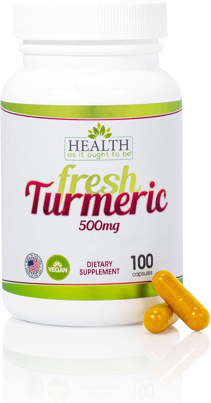 Health As It Ought To Be Fresh Turmeric 500 mg Supplement | Standardized Extract for Optimal Effect | 100 Capsules