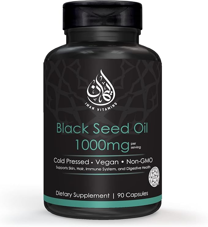 Halal Natural Black Seed Oil Capsules 1000mg Cold Pressed, Vegan, Non-GMO Nigella Sativa Capsules, Gluten Free Pills | 90 Count, 1000mg PS