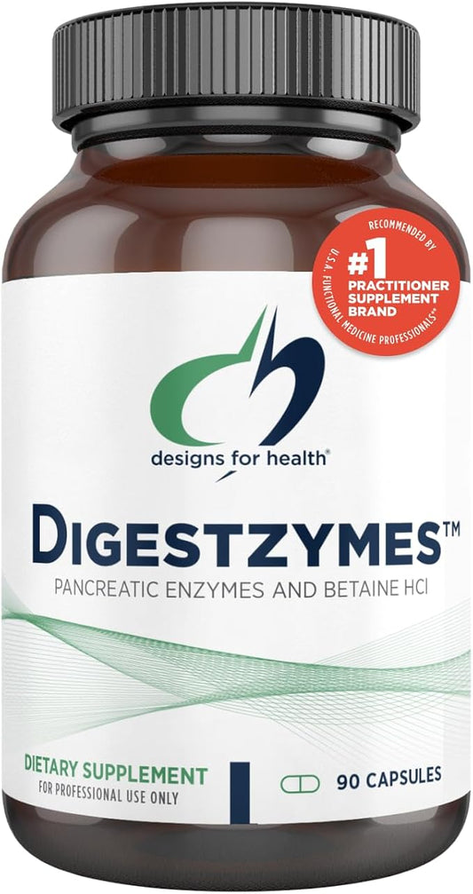 Designs for Health Digestzymes - Digestive Enzymes + Betaine Hydrochloride for Gas & Bloating Relief - Pepsin, Ox Bile, Lactase Enzyme & Lipase Enzymes for Digestion (90 Capsules)