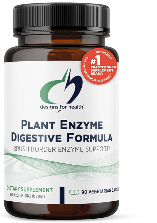 Designs for Health Plant Enzyme Digestive Formula - Vegetarian Digestive Enzymes Supplement - Gut Support with Hemicellulase, Protease + More - May Support Occasional Gas + Bloating (90 Capsules)