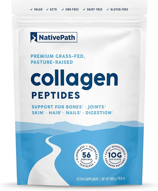 NativePath Collagen Peptides Protein - Hydrolyzed Type 1 & 3 Collagen Powder for Skin, Hair, Nails - 19.8 oz (56 Servings)