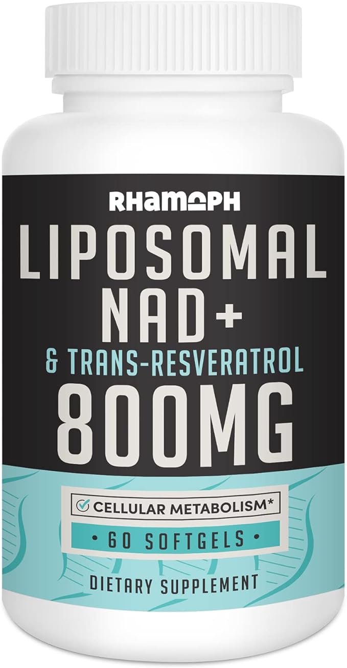 Liposomal NAD+ 800 mg with Trans-Resveratrol 300 mg, Max Absorption, Actual NAD+ Boosting Supplement for Healthy Aging, Cellular Energy, DNA Repair, Longevity - 60 Softgels