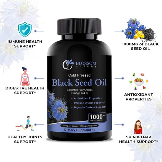 Black Seed Oil Capsules 1000mg - Premium Black Cumin Seed Oil Capsules - Black Seed Oil Liquid Pills - Virgin Cold Pressed Nigella Sativa Oil Pills - Blackseed Oil - 120 Cap (2 Month Supply)