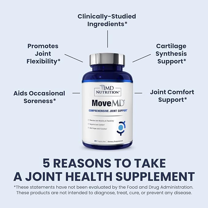1MD Nutrition MoveMD - Health Supplement for Joint Discomfort & Support - Our Collagen Pills are Skillfully Formulated for Women & Men w/Hyaluronic Acid & Astaxanthin